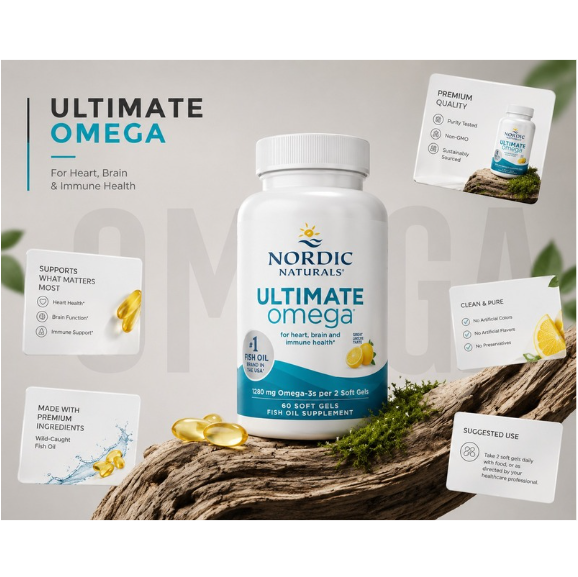 Nordic Naturals Ultimate Omega, Lemon Flavor - 60 Soft Gels - 1280 mg Omega-3 - High-Potency Omega-3 Fish Oil