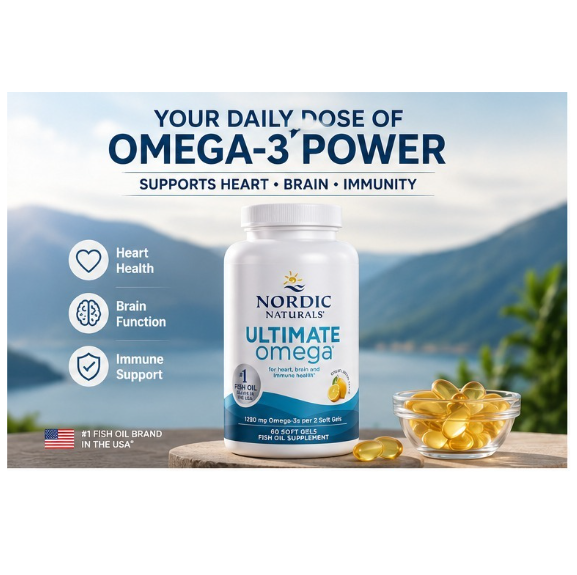Nordic Naturals Ultimate Omega, Lemon Flavor - 60 Soft Gels - 1280 mg Omega-3 - High-Potency Omega-3 Fish Oil