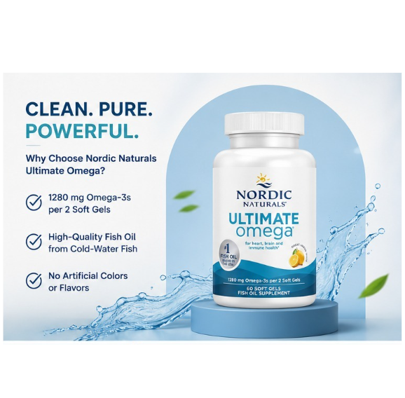 Nordic Naturals Ultimate Omega, Lemon Flavor - 60 Soft Gels - 1280 mg Omega-3 - High-Potency Omega-3 Fish Oil