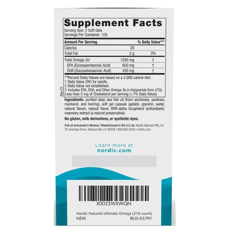 Nordic Naturals Ultimate Omega Lemon 1280mg 60ct Fish Oil