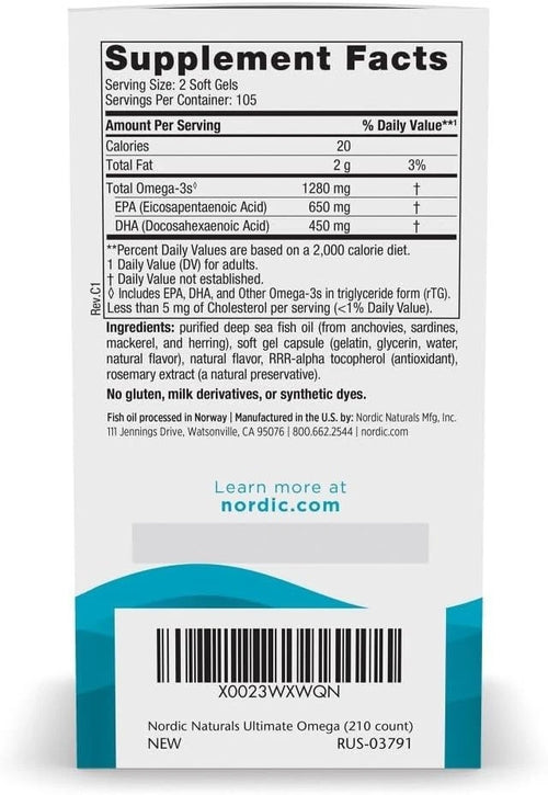 Nordic Naturals Ultimate Omega Lemon 1280mg 60ct Fish Oil